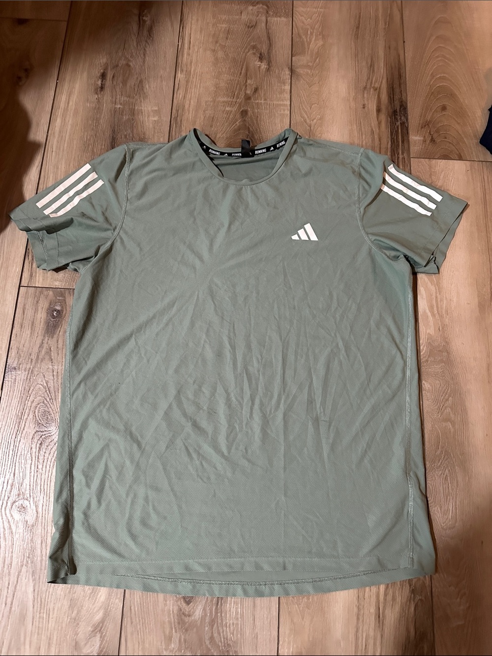 adidas Sage Green Short-Sleeve Training Tee with White Stripes